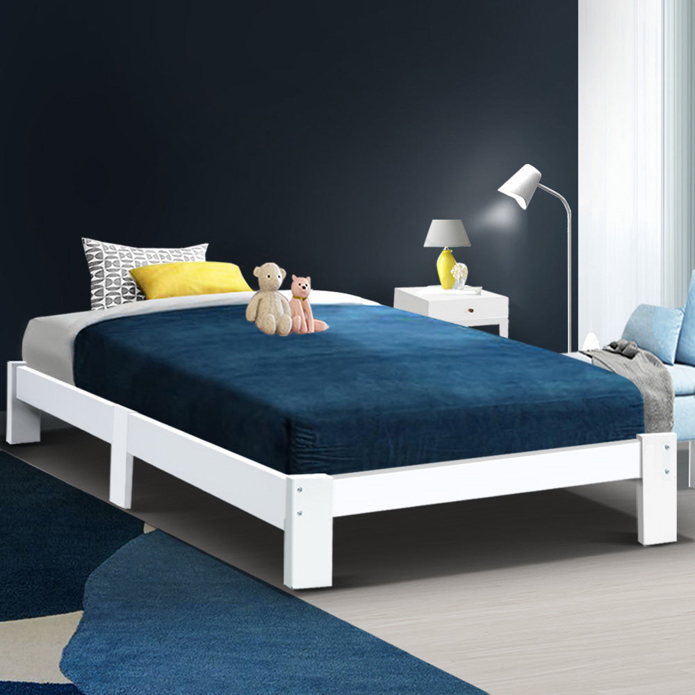 Korra Bed Frame King Single Size Wooden White JADE