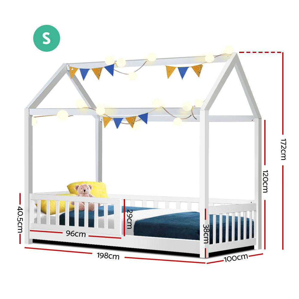 Korra Bed Frame Wooden Kids House Frame White ROCK