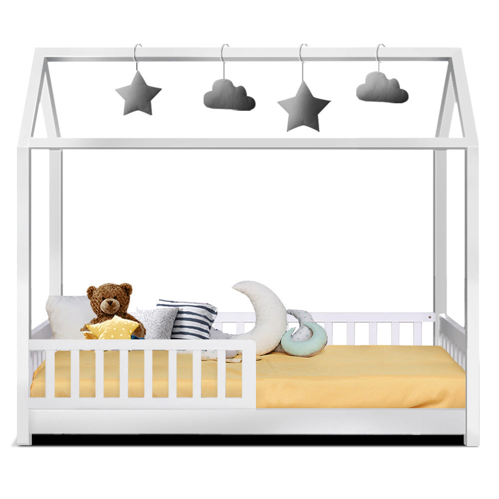 Korra Bed Frame Wooden Kids House Frame White ROCK