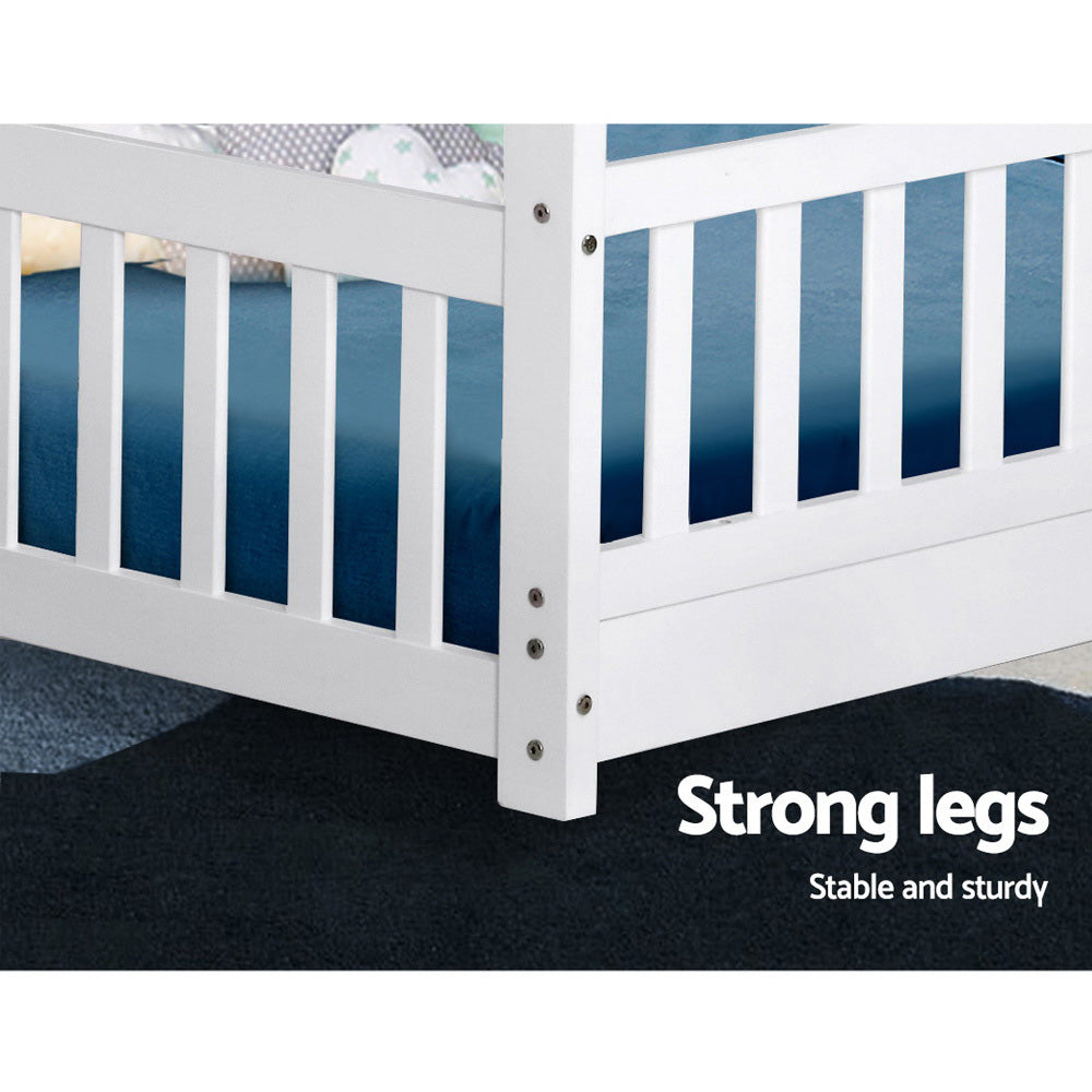 Korra Bed Frame Wooden Kids House Frame White ROCK