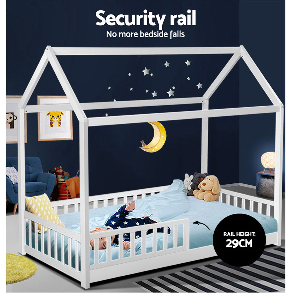 Korra Bed Frame Wooden Kids House Frame White ROCK