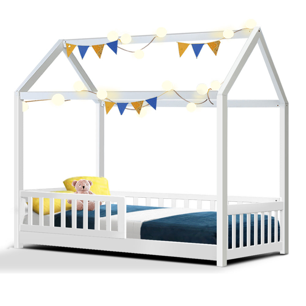 Korra Bed Frame Wooden Kids House Frame White ROCK