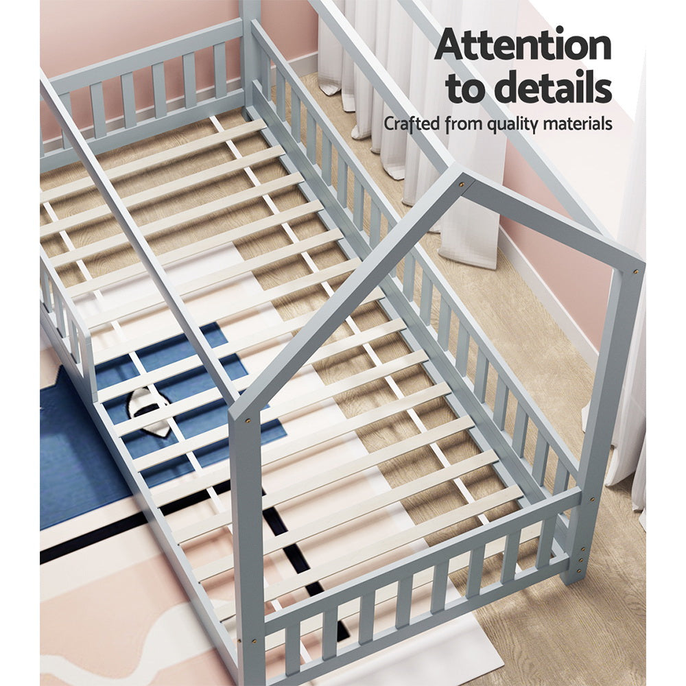 Korra Bed Frame Wooden Kids House Frame Grey ROCK