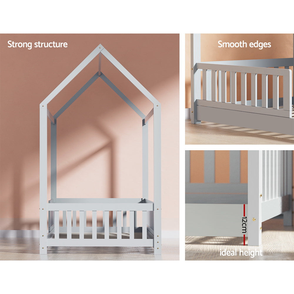 Korra Bed Frame Wooden Kids House Frame Grey ROCK