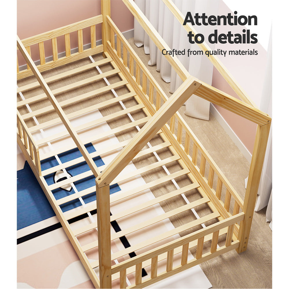 Korra Bed Frame Wooden Kids House Frame Oak ROCK