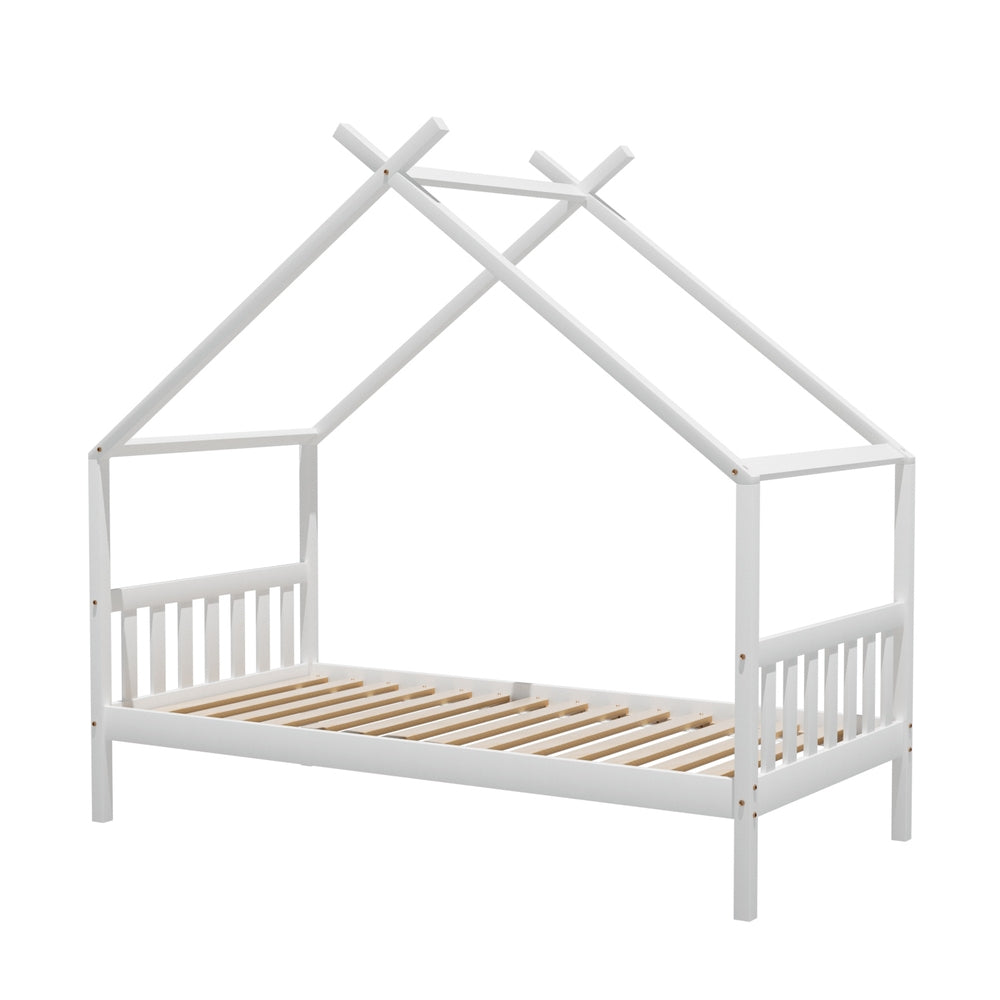 Korra Bed Frame Wooden Base Kids Single Timber House Beds White
