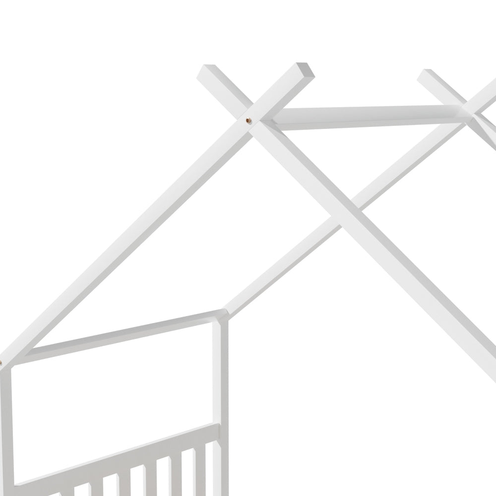 Korra Bed Frame Wooden Base Kids Single Timber House Beds White