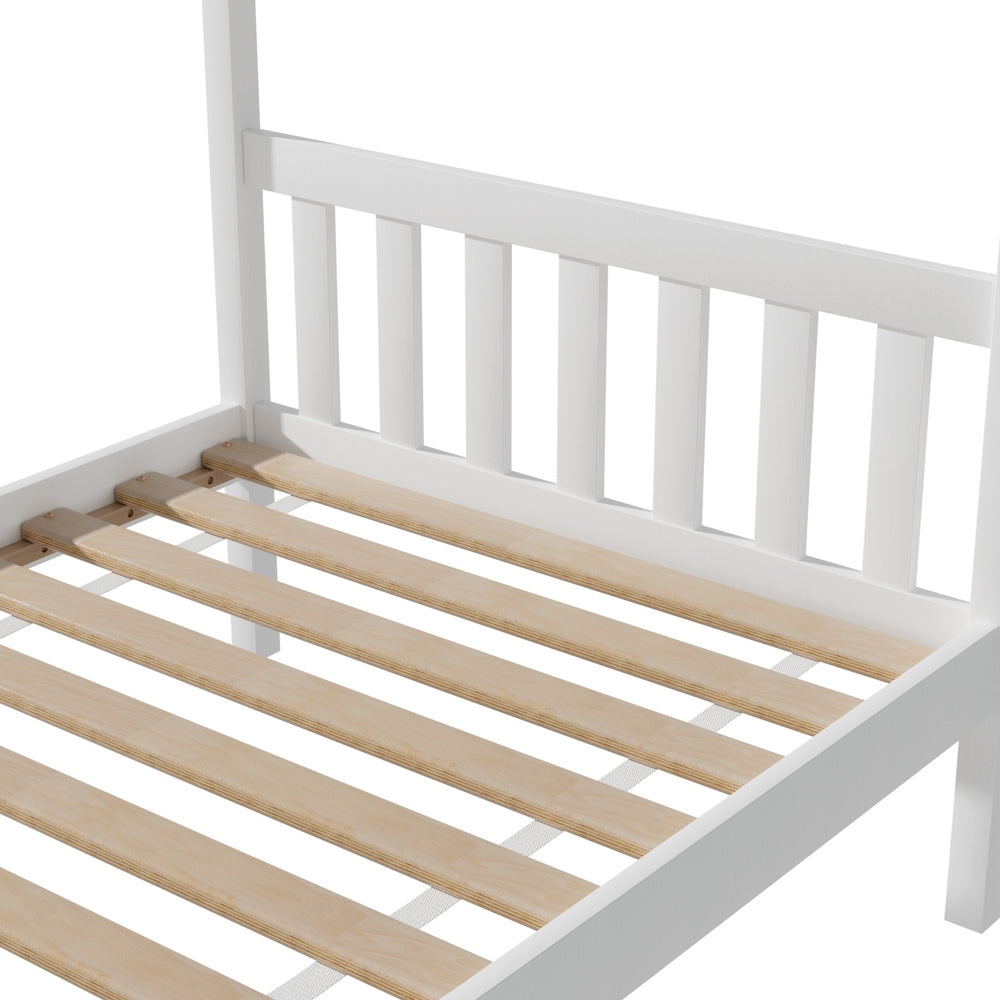 Korra Bed Frame Wooden Base Kids Single Timber House Beds White