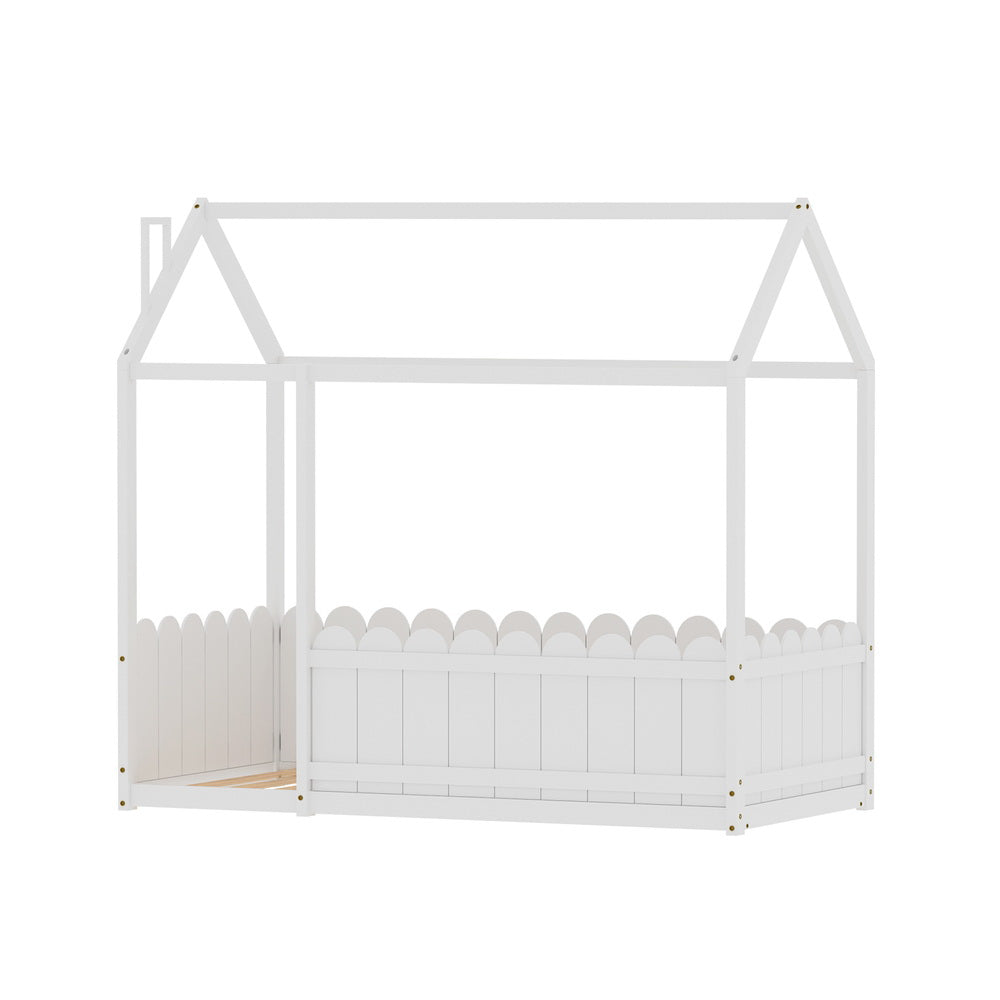 Korra Bed Frame Wooden Kids House Single Frame White KORI