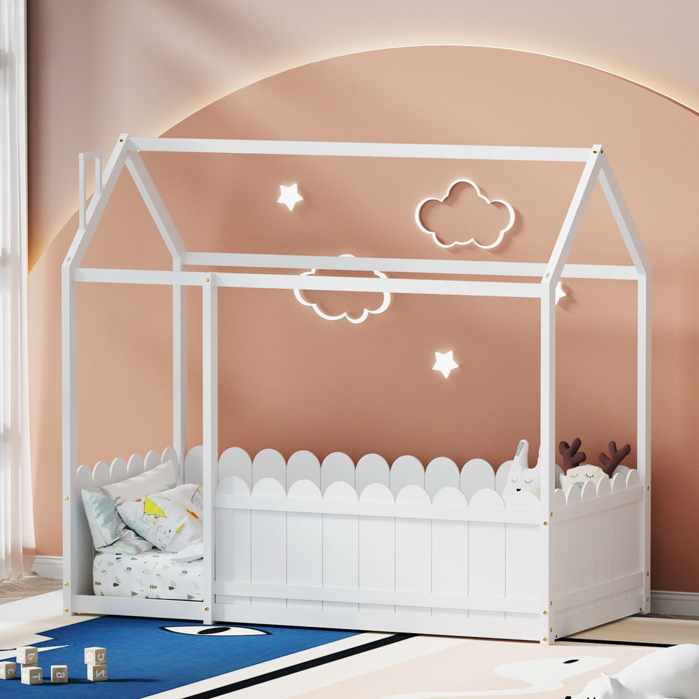Korra Bed Frame Wooden Kids House Single Frame White KORI
