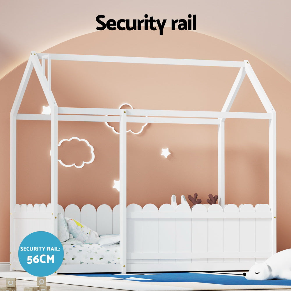 Korra Bed Frame Wooden Kids House Single Frame White KORI