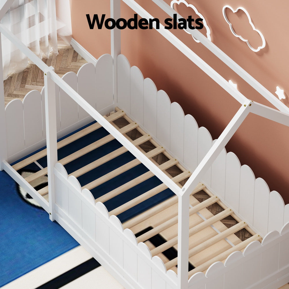 Korra Bed Frame Wooden Kids House Single Frame White KORI