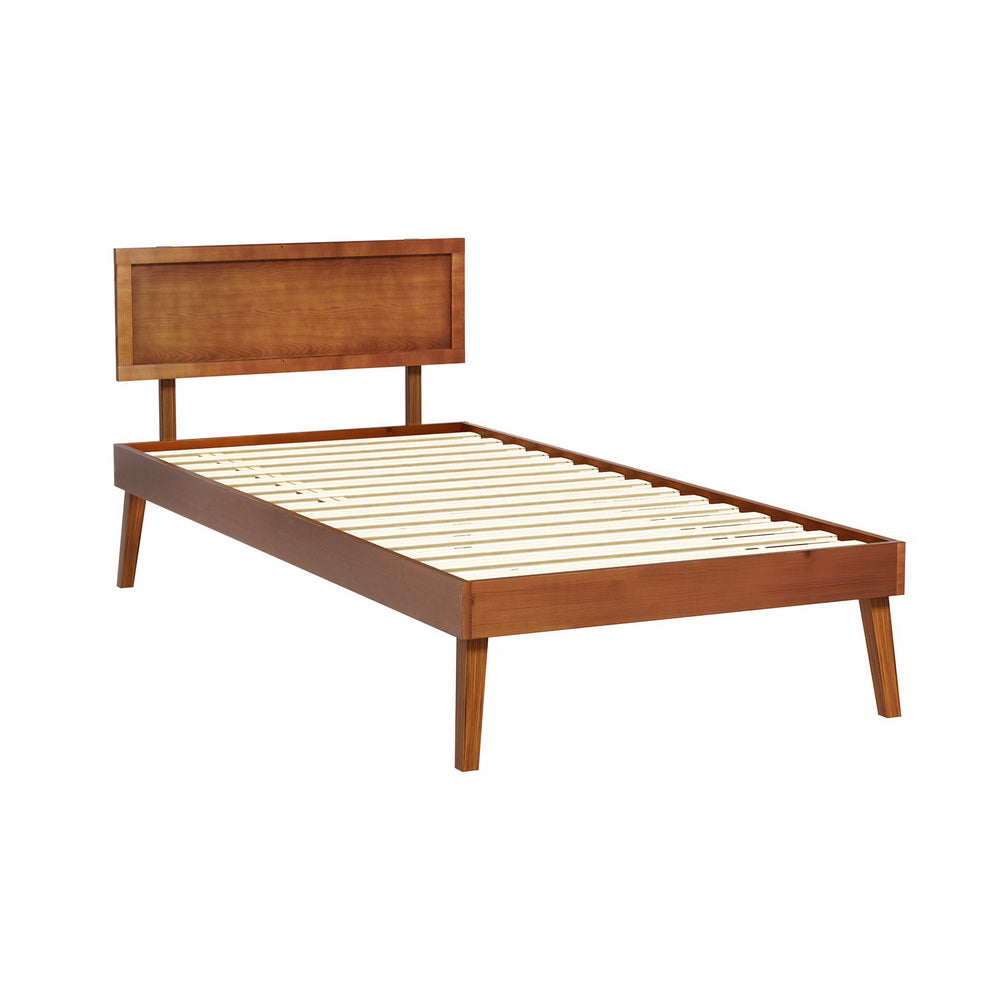 Korra Bed Frame Single Size Wooden Bed Base Walnut SPLAY