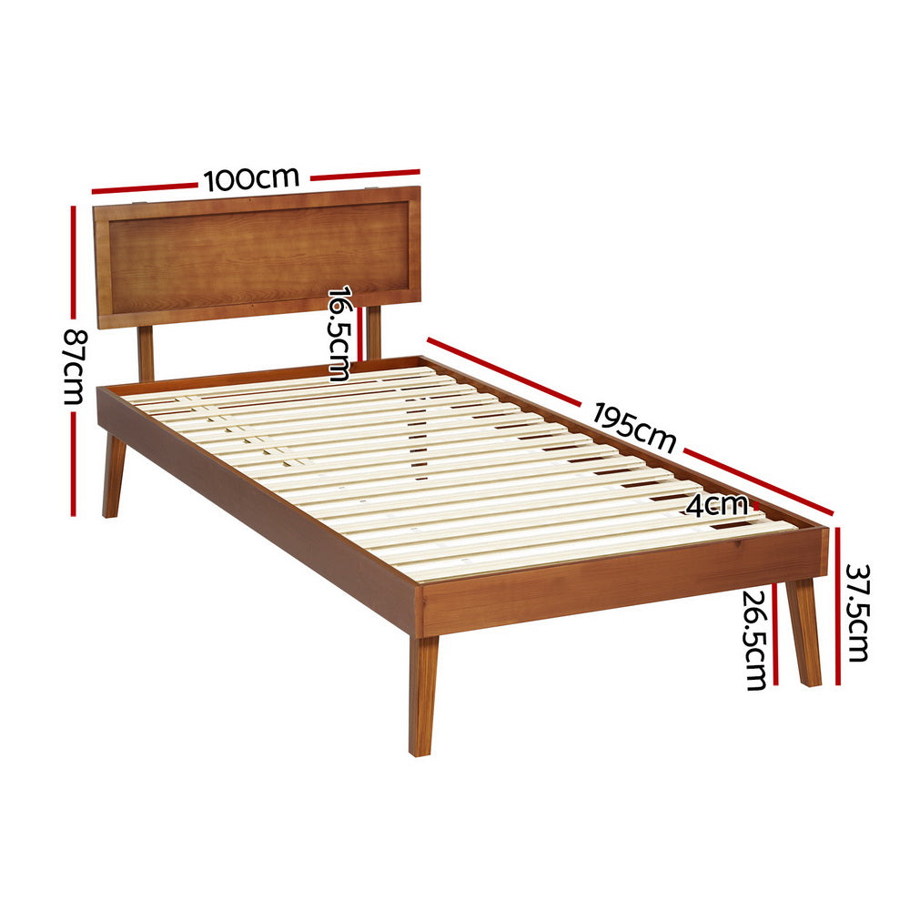 Korra Bed Frame Single Size Wooden Bed Base Walnut SPLAY