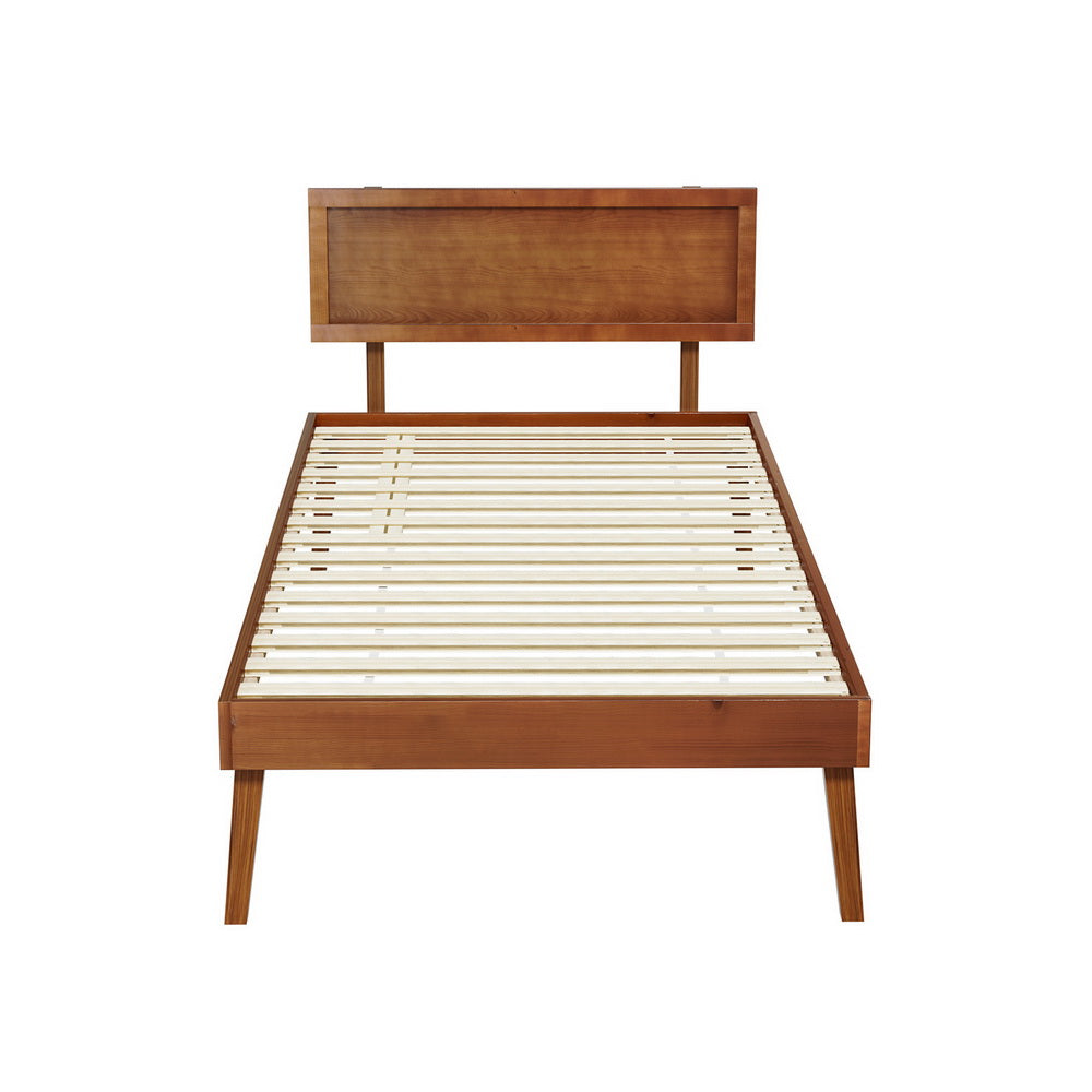 Korra Bed Frame Single Size Wooden Bed Base Walnut SPLAY
