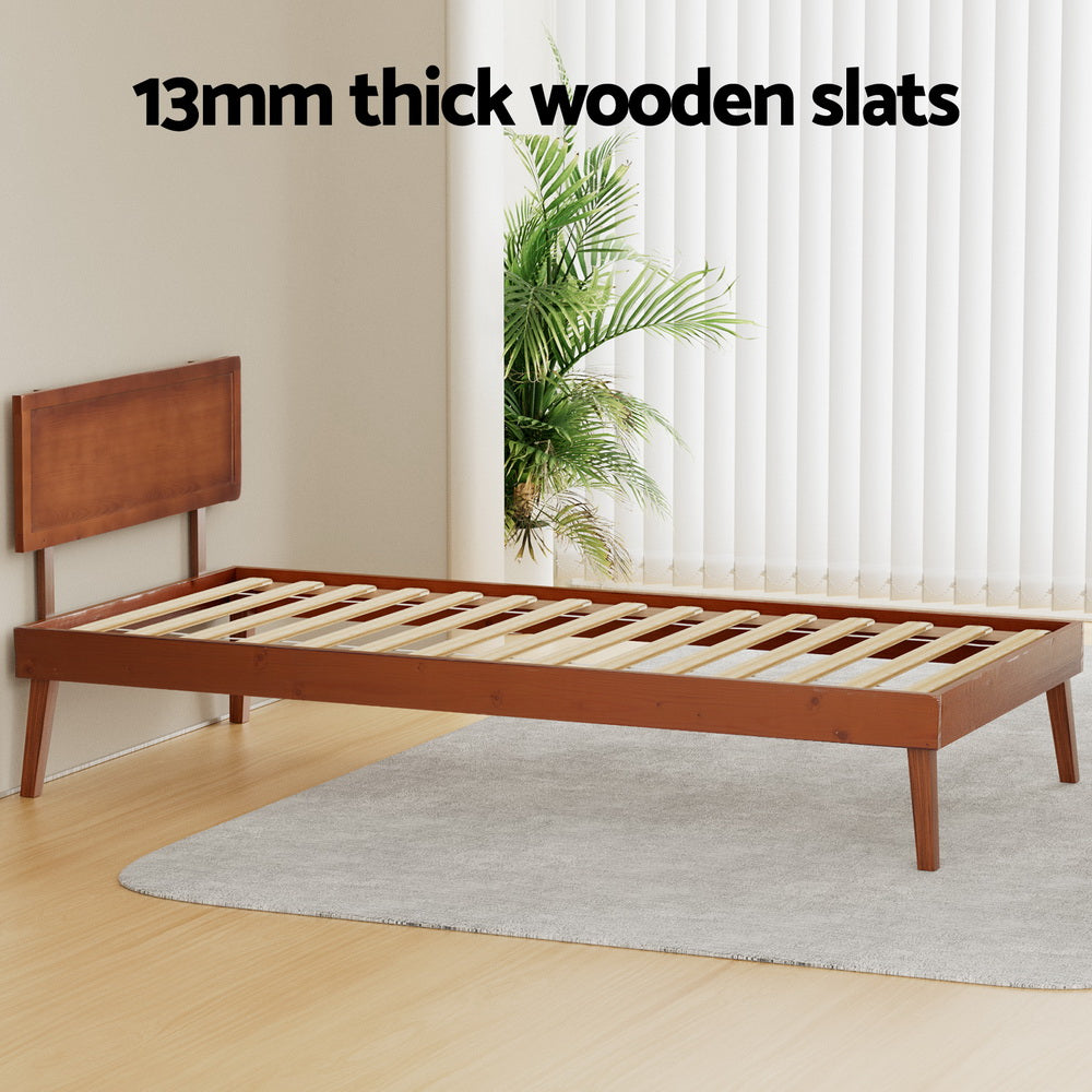 Korra Bed Frame Single Size Wooden Bed Base Walnut SPLAY